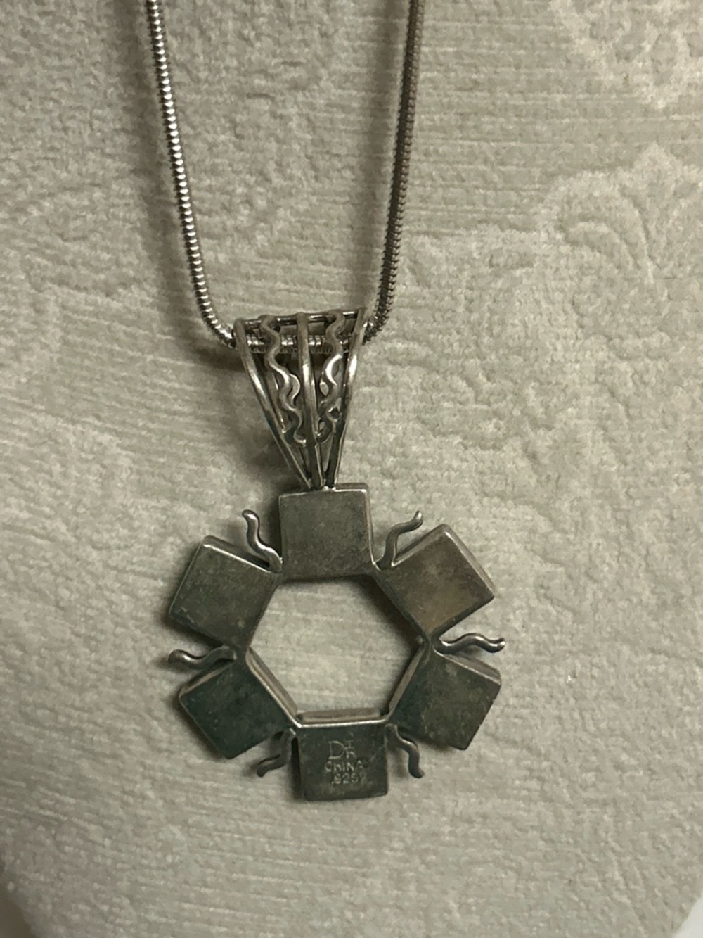 Vintage sterling silver jay king Turquoise Square Halo Pendant Necklace 19.50” - Picture 6 of 11